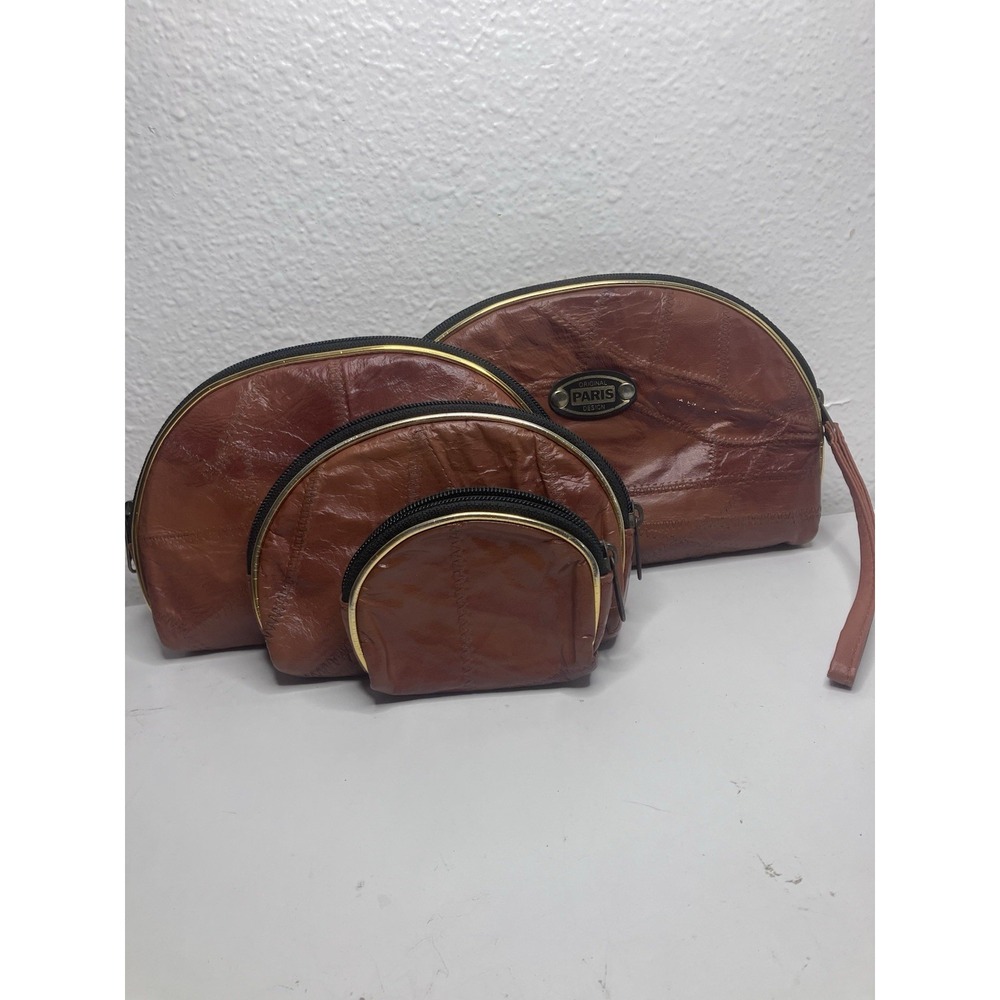 Vintage Nesting Set Of 5 Original Paris Design Brown Handbag Clutch Coin Purse